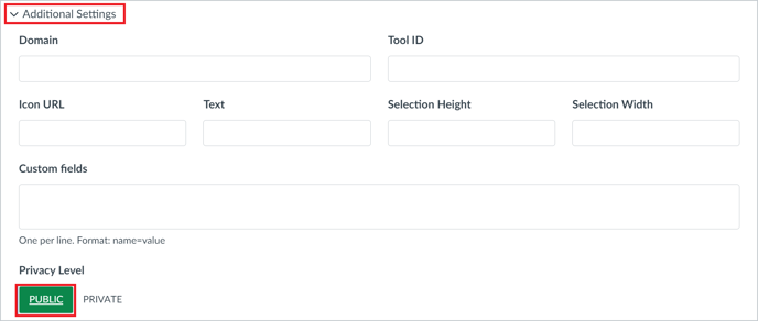 Developer key additional settings form in Canvas