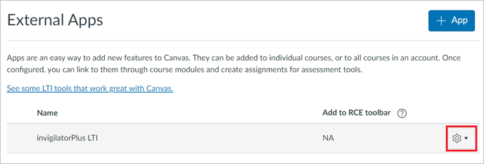 External Apps screen in Canvas
