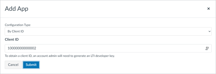 Add App form in Canvas