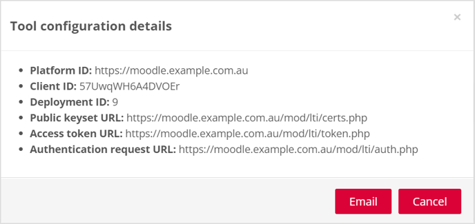 ‘Tool configuration details’ screen in Moodle